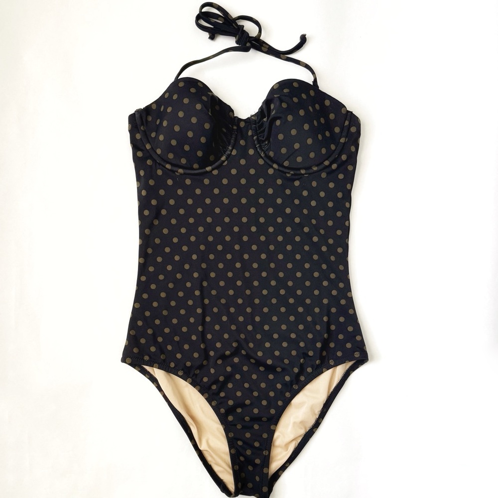 NEW J.CREW Dots Demi Underwire One Piece Swimsuit - Size 6 long torso